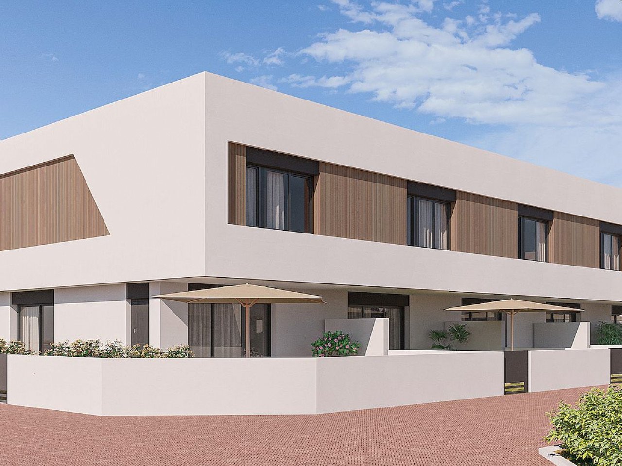 Neubau-Ensemble mit Stadthäusern, ganz in der Nähe des Strandes