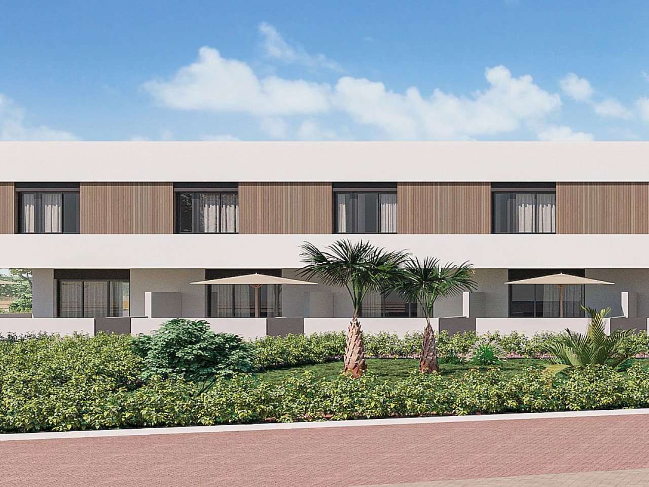 Neubau-Ensemble mit Stadthäusern, ganz in der Nähe des Strandes