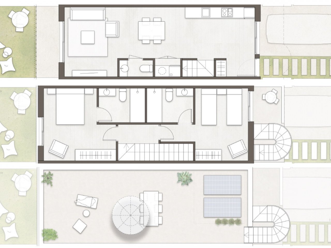 Neubau-Ensemble mit Stadthäusern, ganz in der Nähe des Strandes