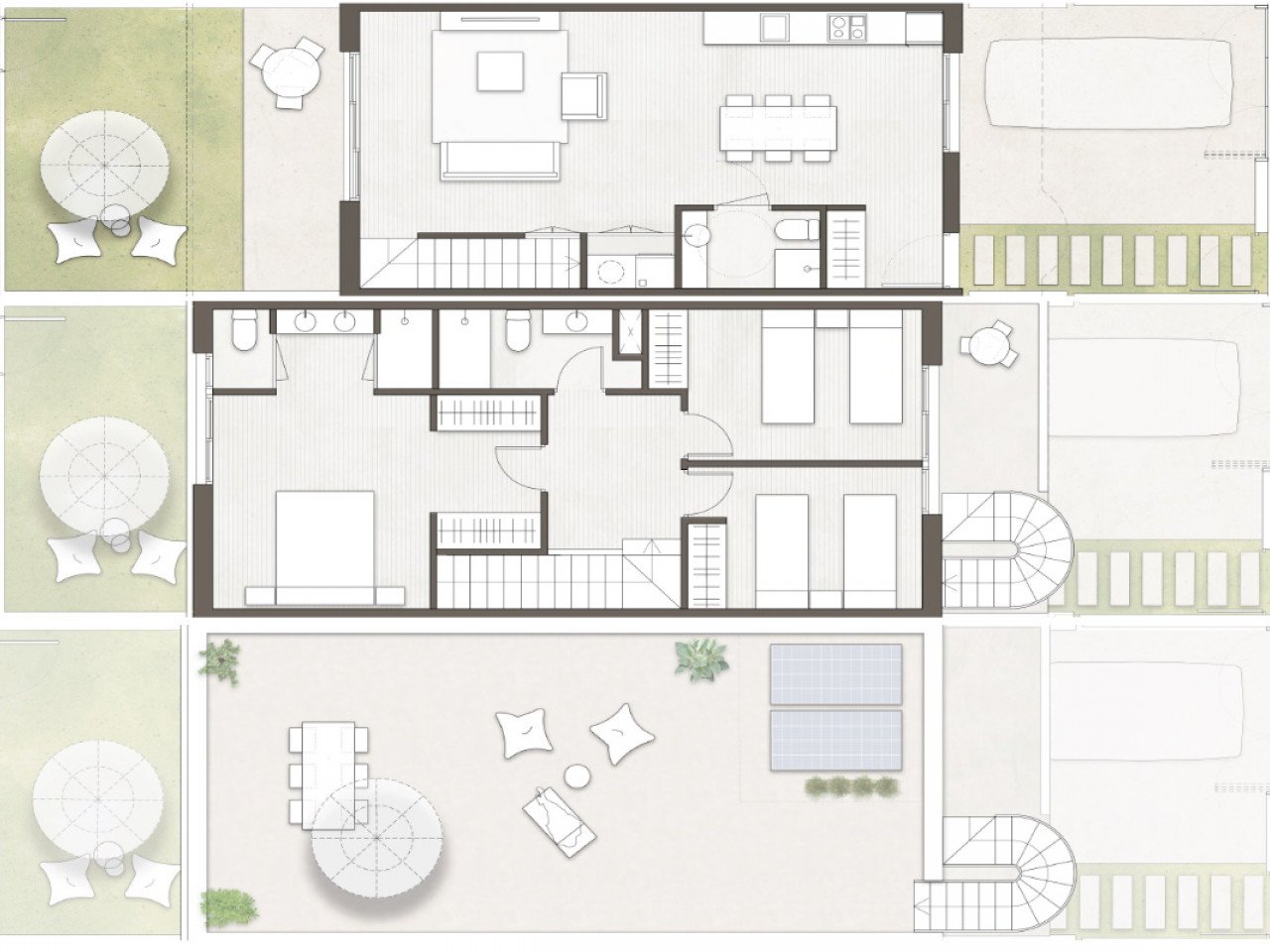 Neubau-Ensemble mit Stadthäusern, ganz in der Nähe des Strandes