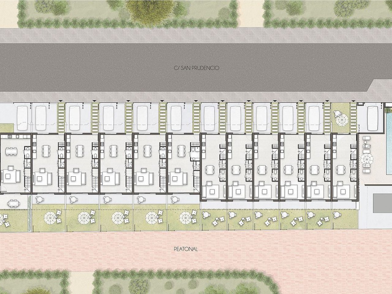 Neubau-Ensemble mit Stadthäusern, ganz in der Nähe des Strandes