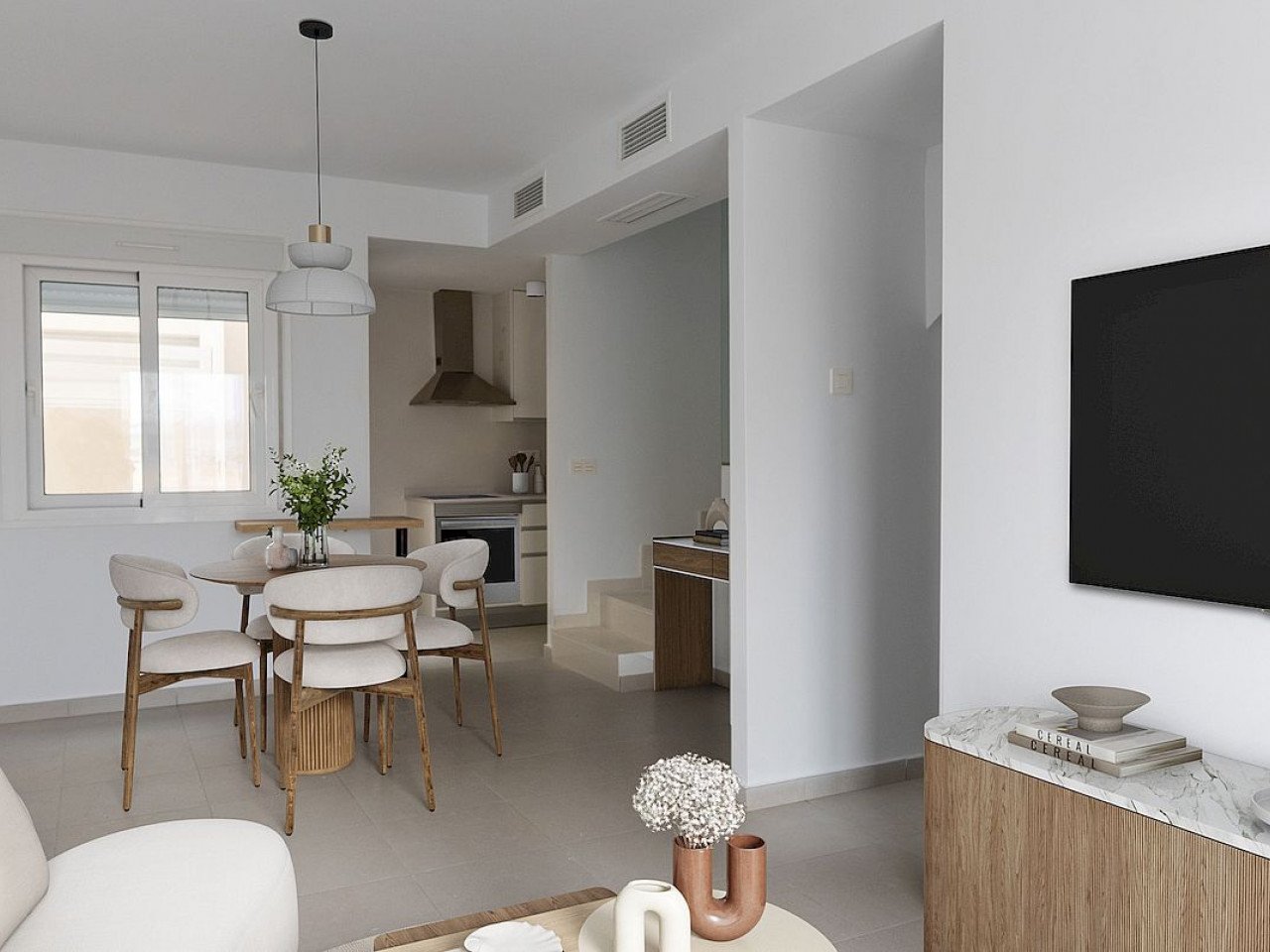 Neues Konzept von modernen Neubau-Stadthäusern mit hochwertigen Materialien