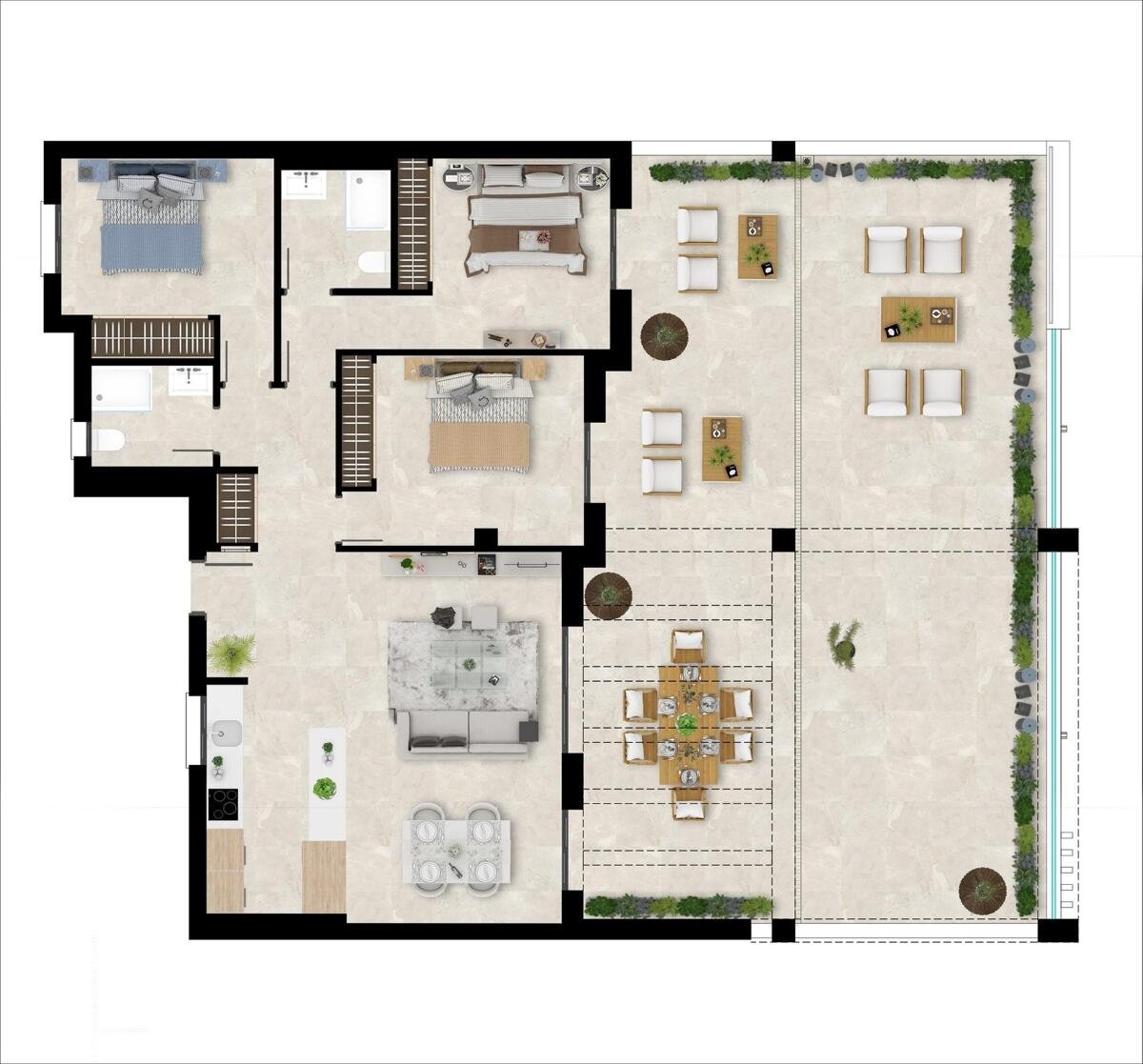 Neubau, 3 Schlafzimmer, 2 Badezimmer Penthouse in Casares