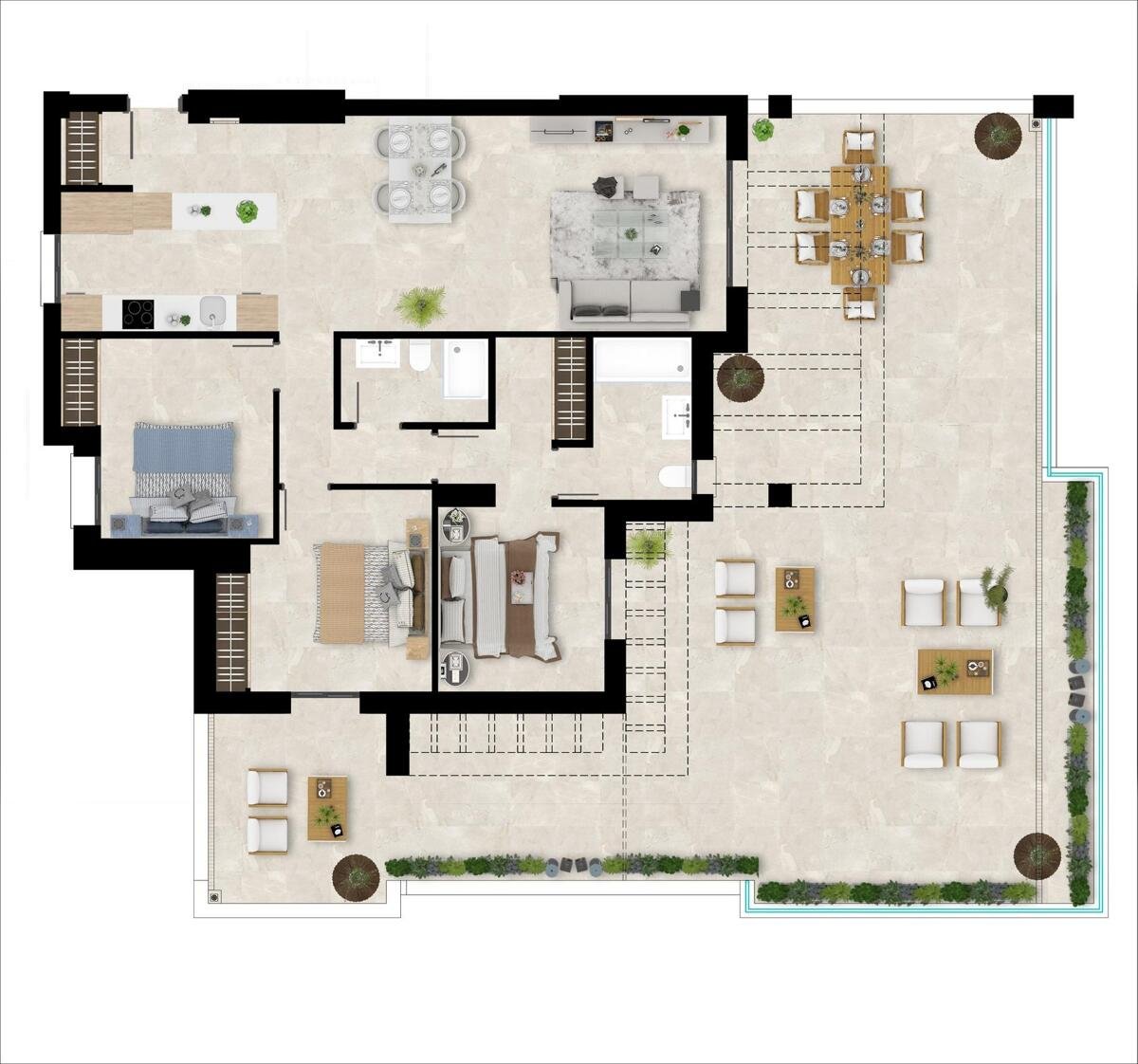 Neubau, 3 Schlafzimmer, 2 Badezimmer Penthouse in Casares