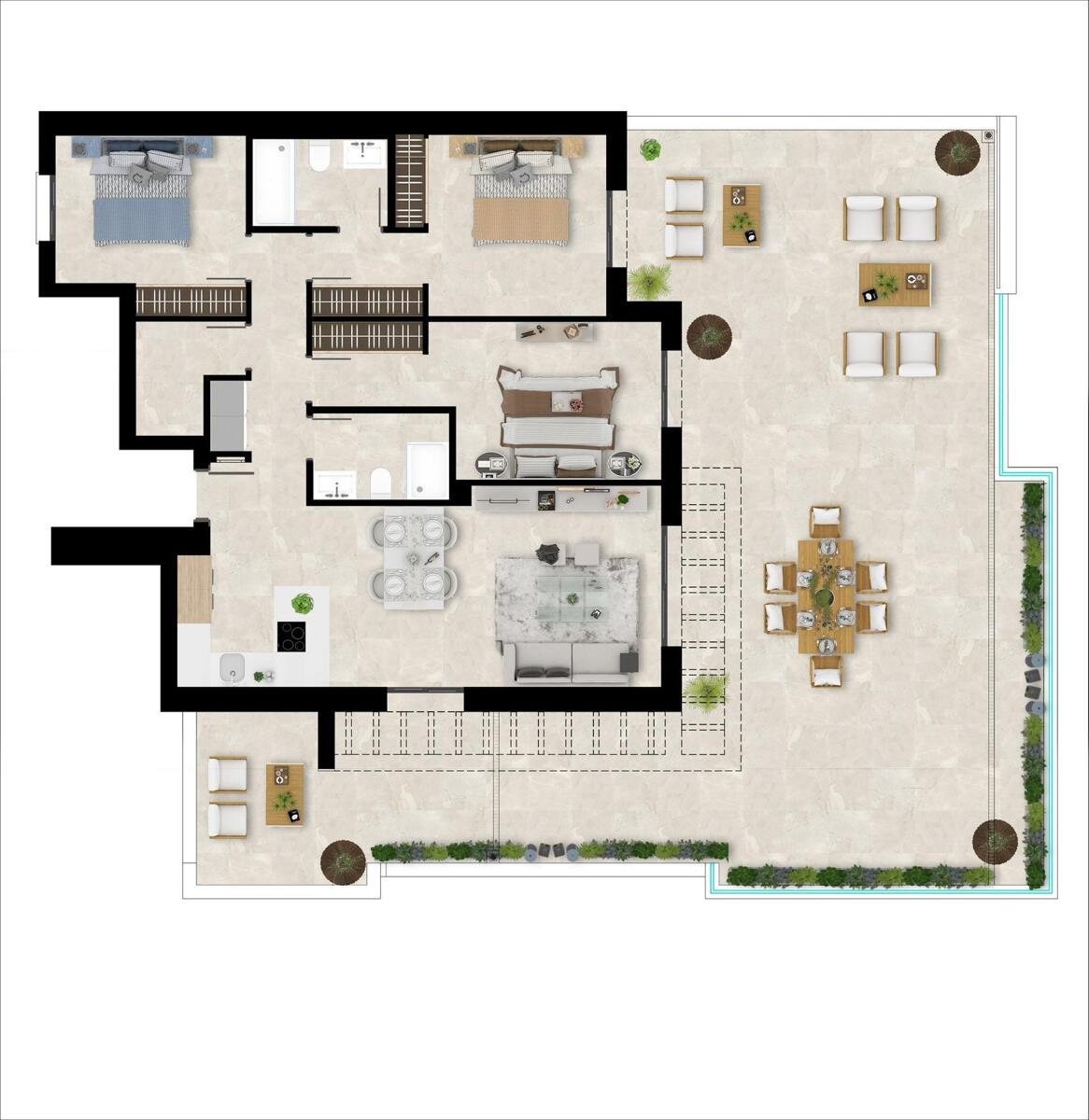 Neubau, 3 Schlafzimmer, 2 Badezimmer Penthouse in Casares