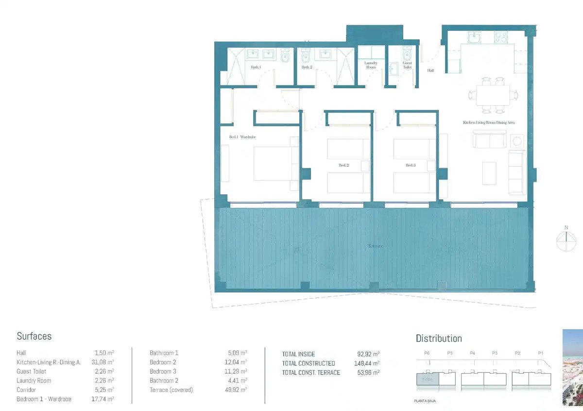 3-Zimmer-Erdgeschosswohnung mit 2 Badezimmern, Garage, Abstellraum und großzügiger Terrasse