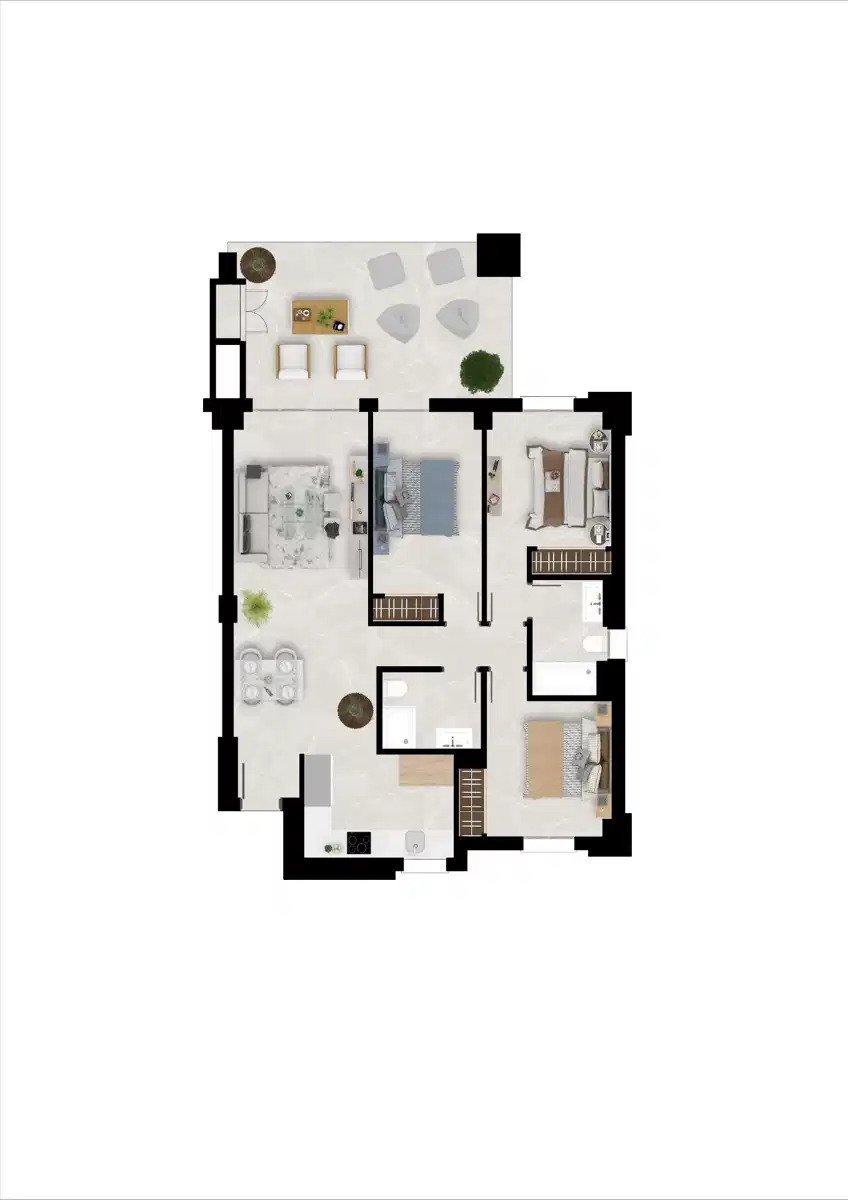3-Zimmer, 2-Bad Sea View Erdgeschosswohnung in Mijas, Málaga – Modernes mediterranes Wohnen