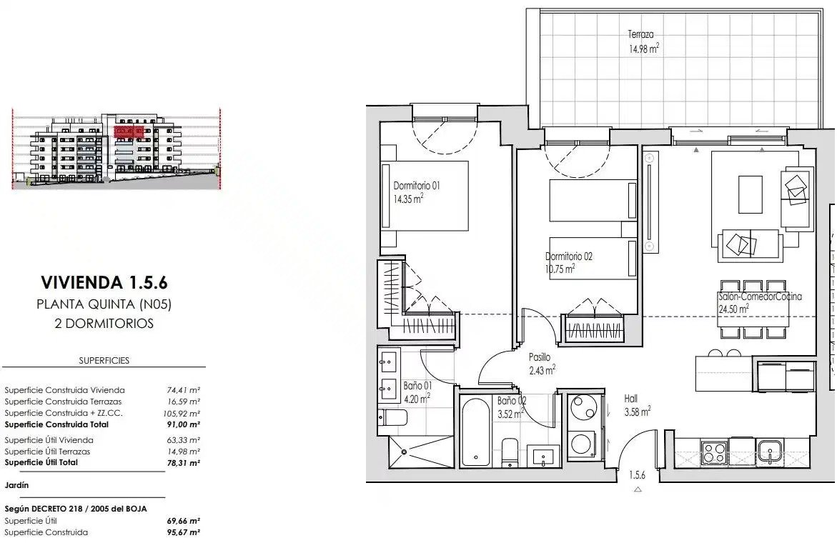 2-Zimmer, 2-Bad Modernes Apartment mit Dachterrassen-Annehmlichkeiten in Las Mesas Estepona