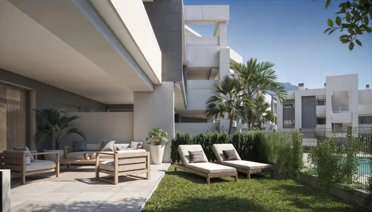 1-Zimmer, 1-Bad Wohnung mit Spa, Pools und Meerblick im Selwo-Gebiet von Estepona