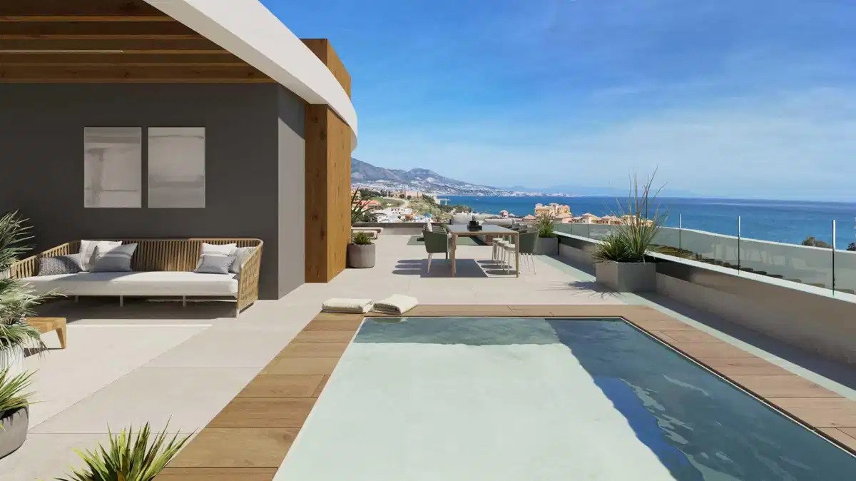 3-Zimmer-Wohnung im Erdgeschoss mit 2 Badezimmern, privatem Garten und Pool, Meerblick