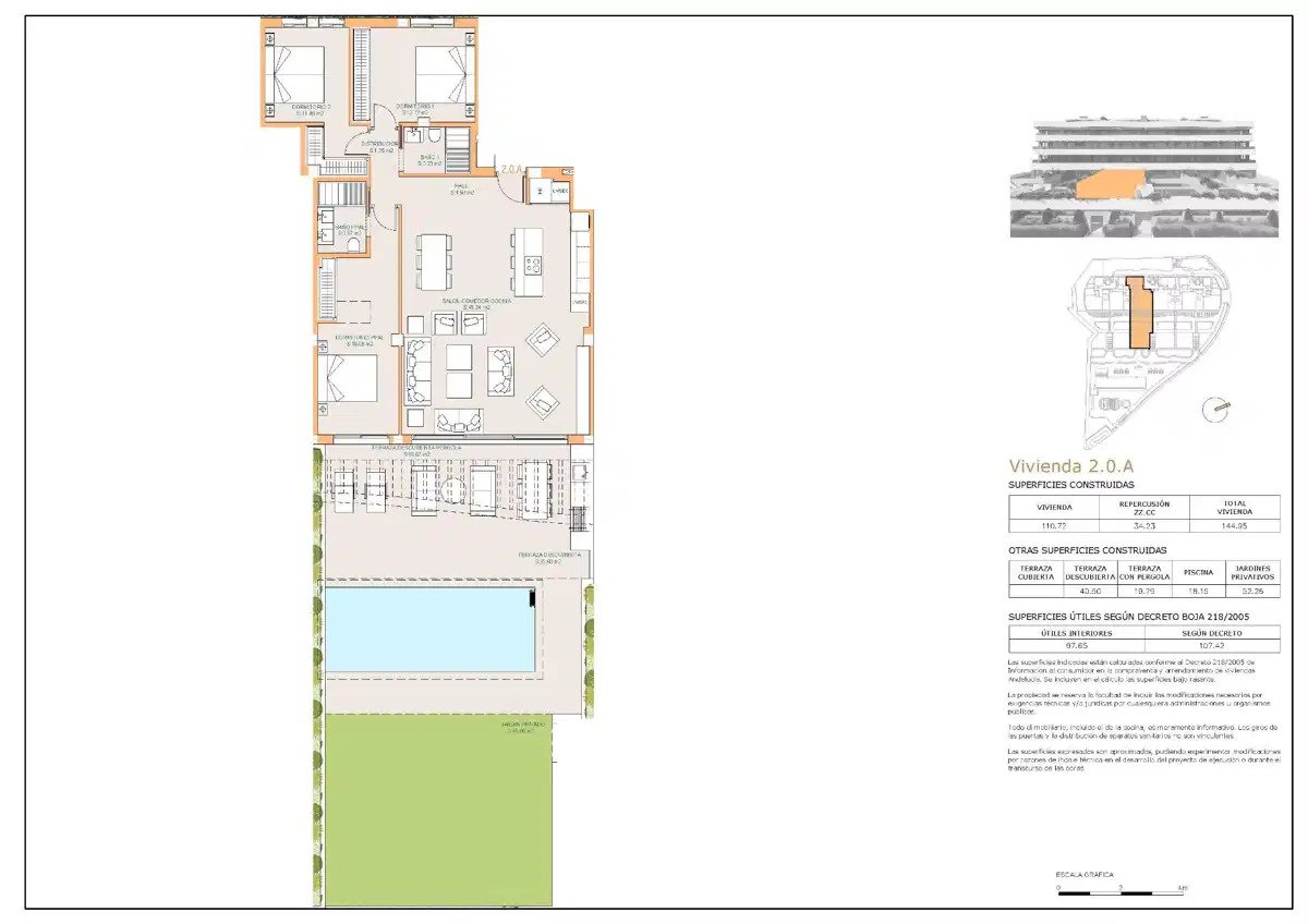 3-Zimmer-Wohnung im Erdgeschoss mit 2 Badezimmern, privatem Garten und Pool, Meerblick