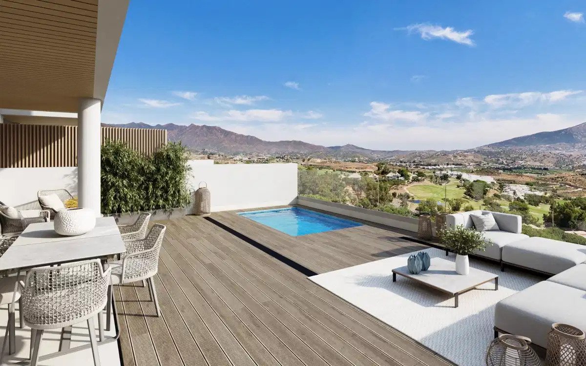 2-Zimmer, 2-Bad-Wohnung mit Panoramablick auf Golf und Meer in La Cala de Mijas