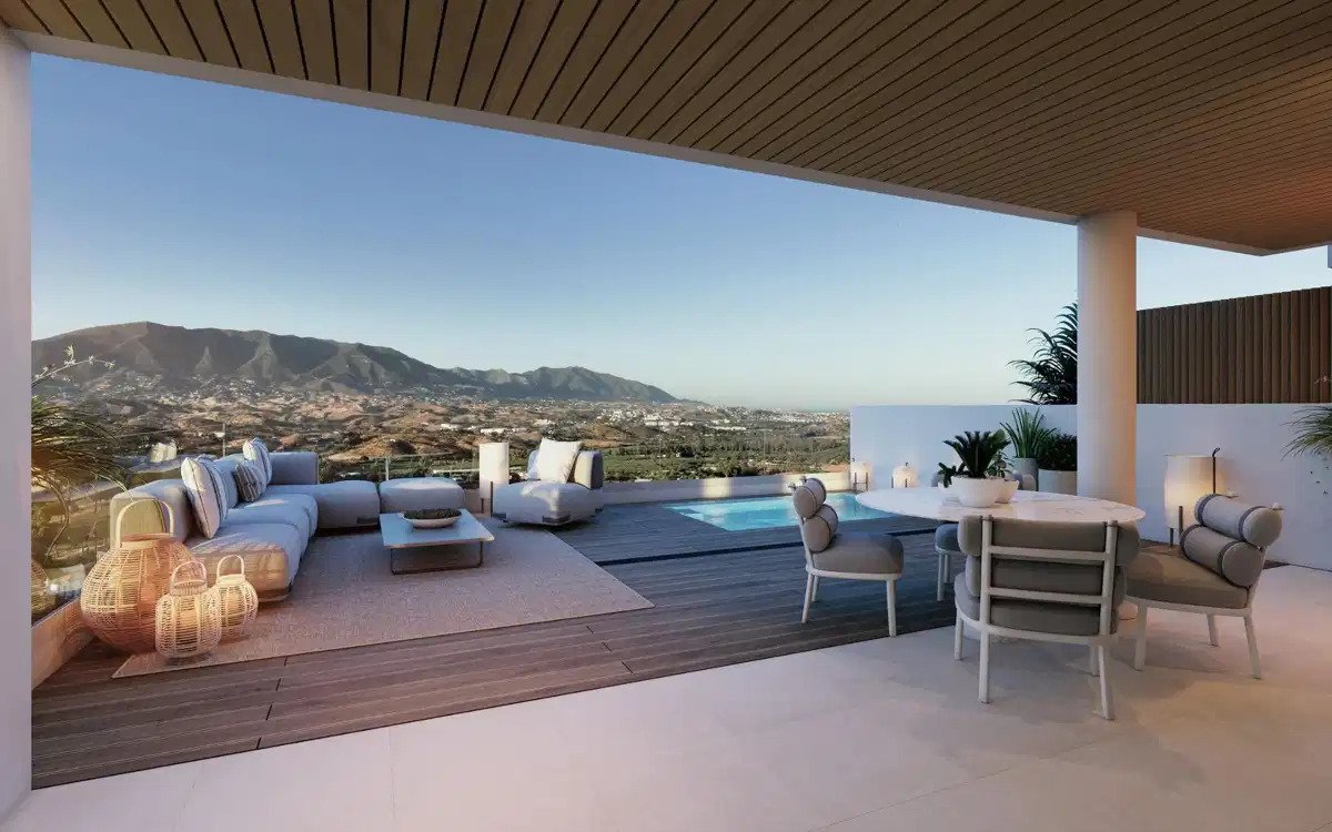 2-Zimmer, 2-Bad-Wohnung mit Panoramablick auf Golf und Meer in La Cala de Mijas