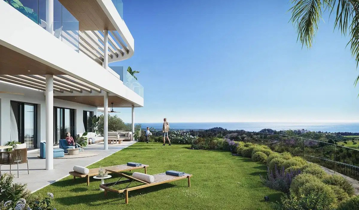 3-Zimmer, 3-Bad Luxus Erdgeschosswohnung mit Meer- und Golfblick in Cerrado del Águila, Mijas