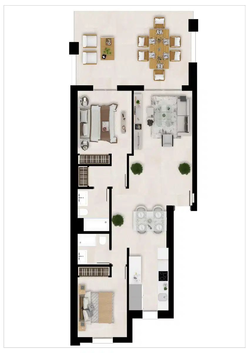 2-Zimmer, 2-Bad, Erdgeschosswohnung mit Panoramablick auf den Golfplatz in Estepona Golf