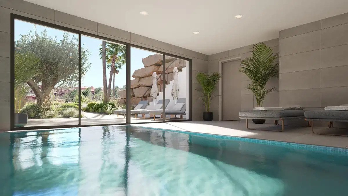 2-Zimmer, 2-Bad Wohnung im Erdgeschoss mit Spa, Fitnessraum und Meerblick in Estepona