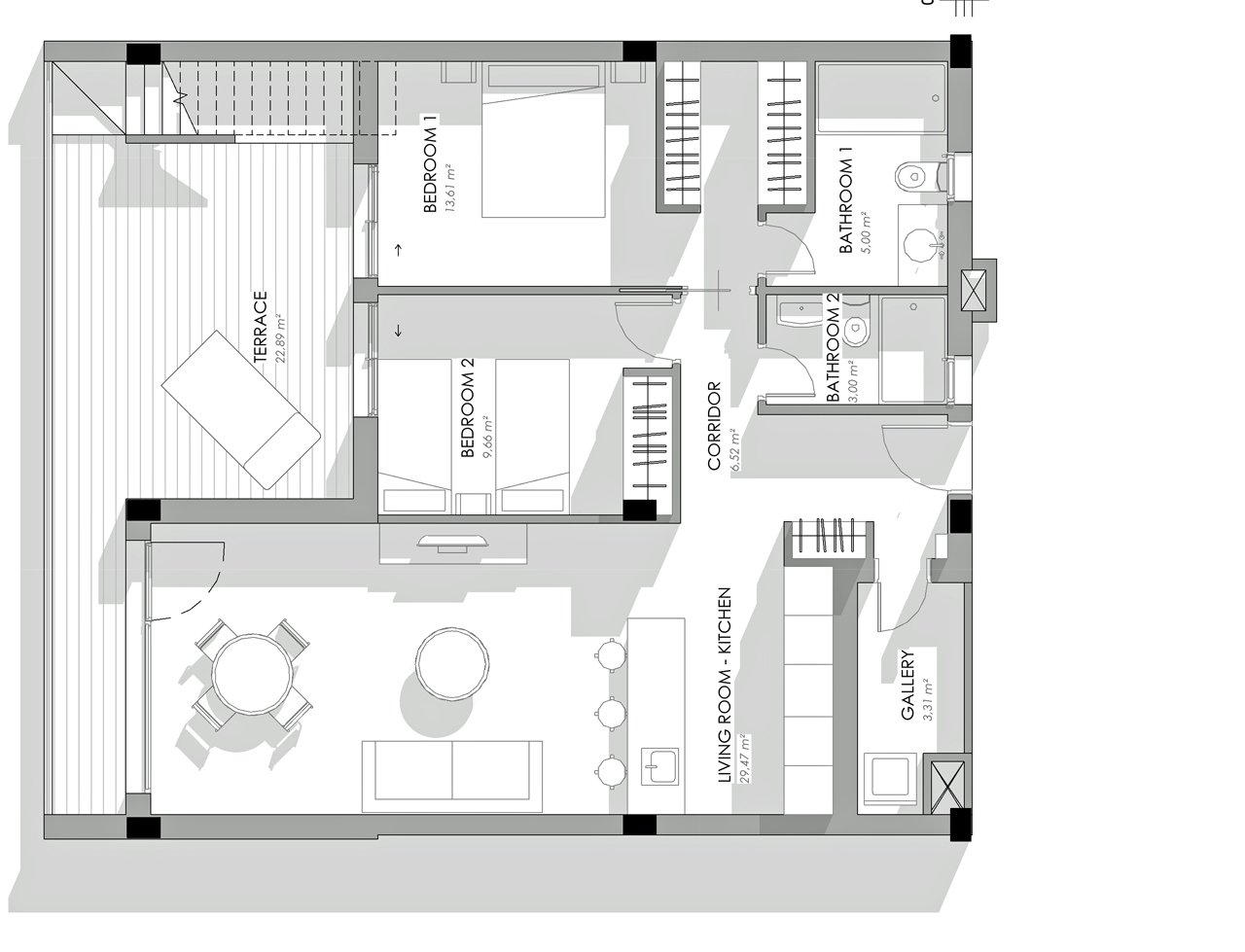 Bsp. OG-Apartment 2 Schlafzimmer