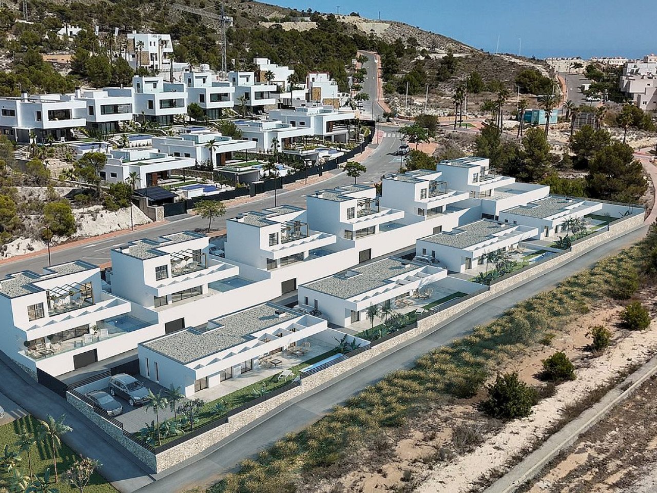 New Build project of 10 modern design villas, in a natural setting with views of the sea and the mountains, near the Puig Campana golf course, and ...