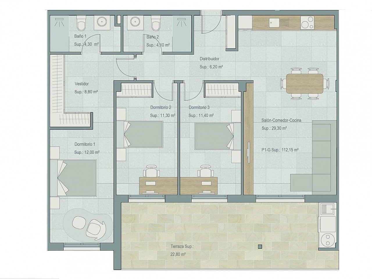 These new build modern apartments are located next to the golf courses in Torre Pacheco, in the heart of the Costa Cálida.You have a choice of tw...