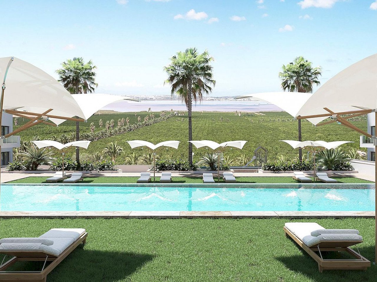 Neubau-Apartment/Penthouse mit Dachterrasse - Blick auf Rosa Lagune