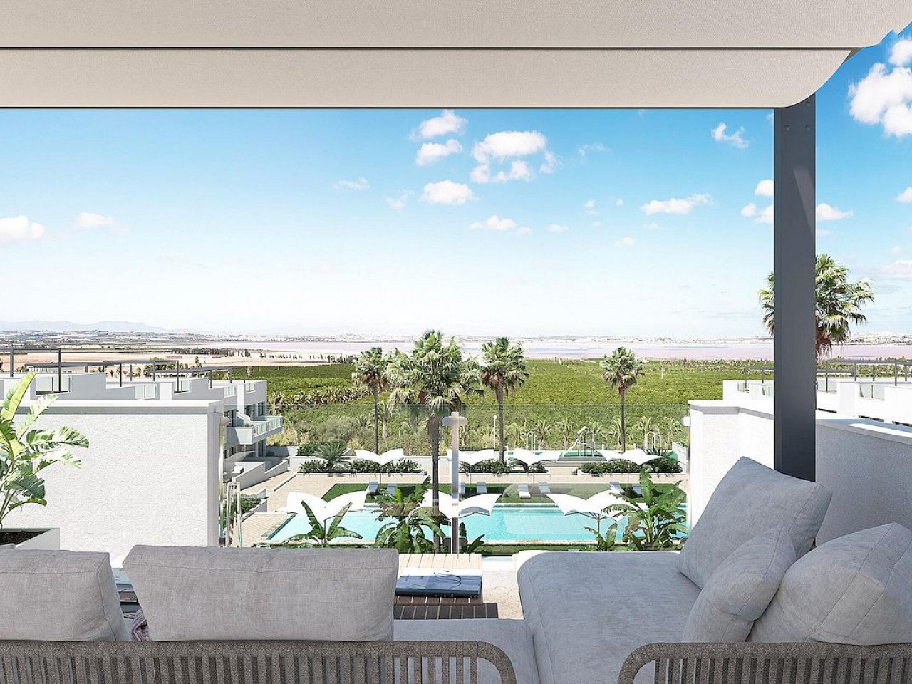 Neubau-Apartment/Penthouse mit Dachterrasse - Blick auf Rosa Lagune