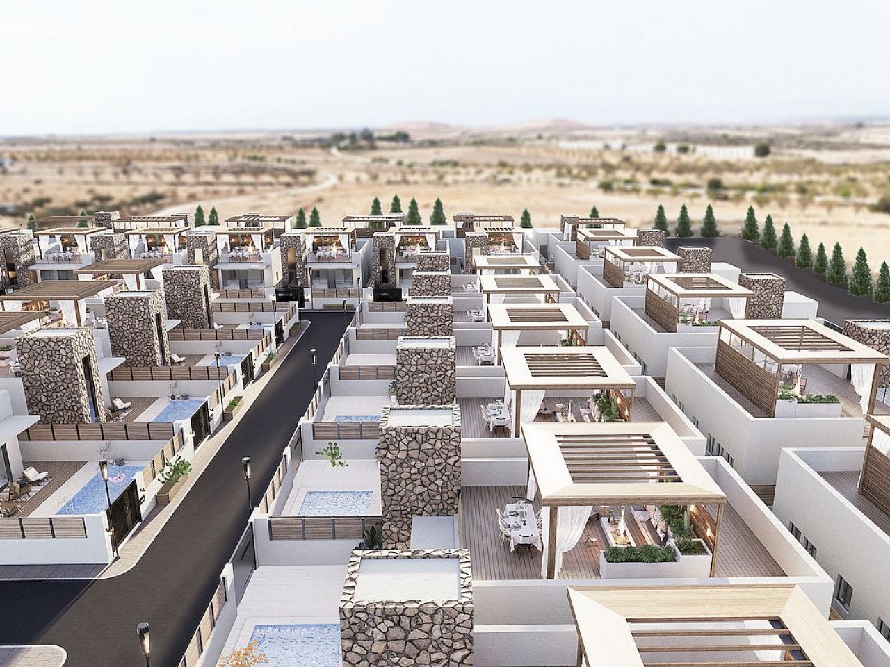 New build residential of maisonettes, chalets and villas located in Fuente Álamo, Murcia, a community designed to give you everything you need to l...