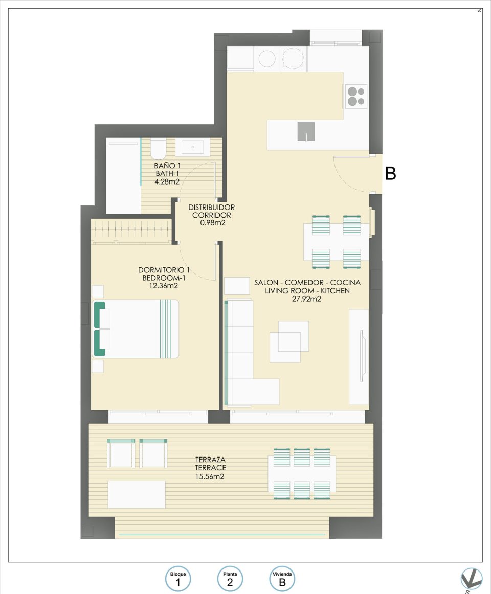 Bsp. Grundriss 1 Schlafzimmer B1-2-B