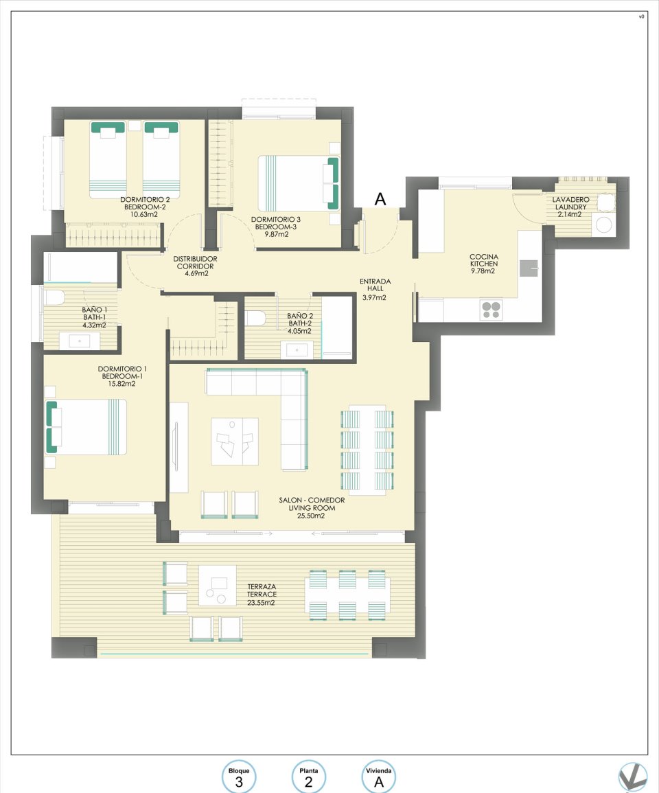 Bsp. Grundriss 3 Schlafzimmer B3-2-A
