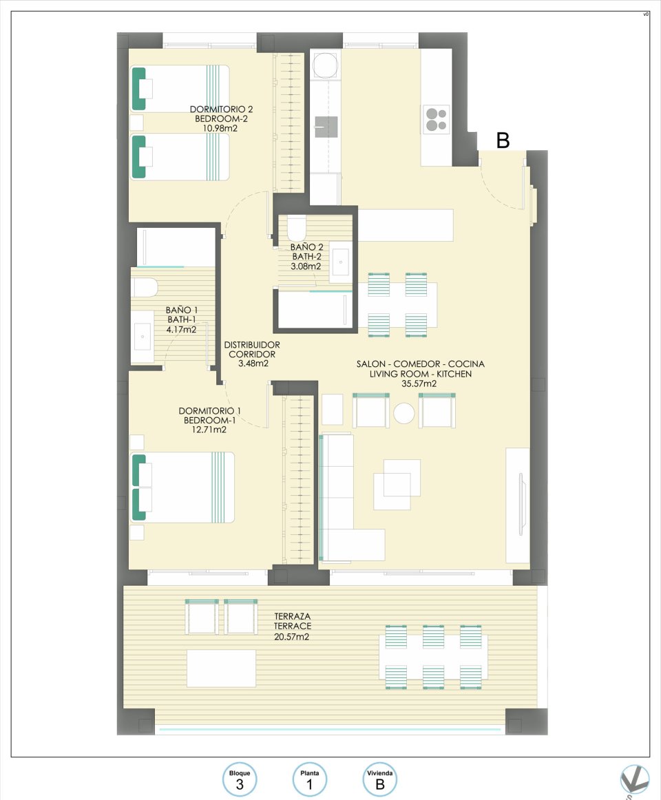 Bsp. Grundriss 2 Schlafzimmer B3-1-B