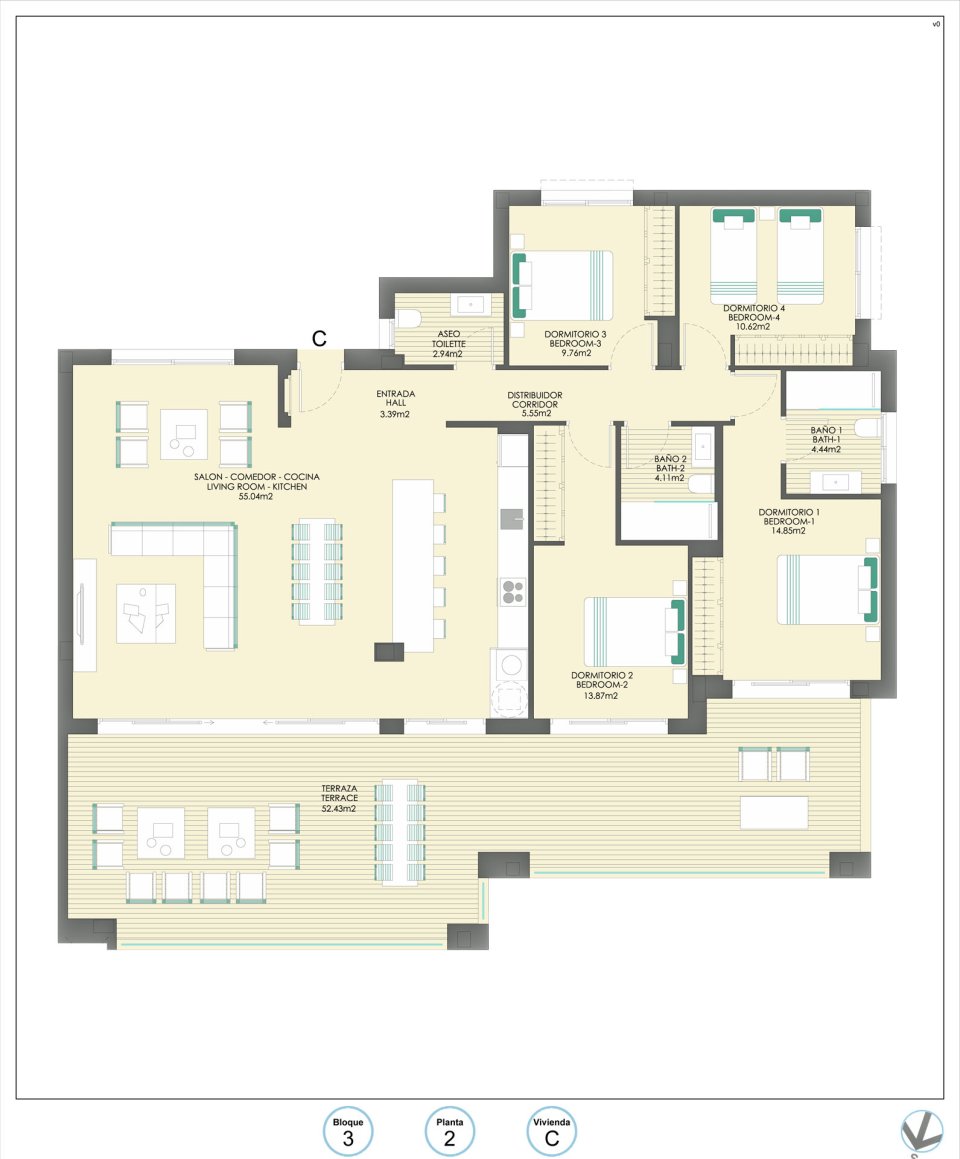 Bsp. Grundriss 4 Schlafzimmer B3-2-C