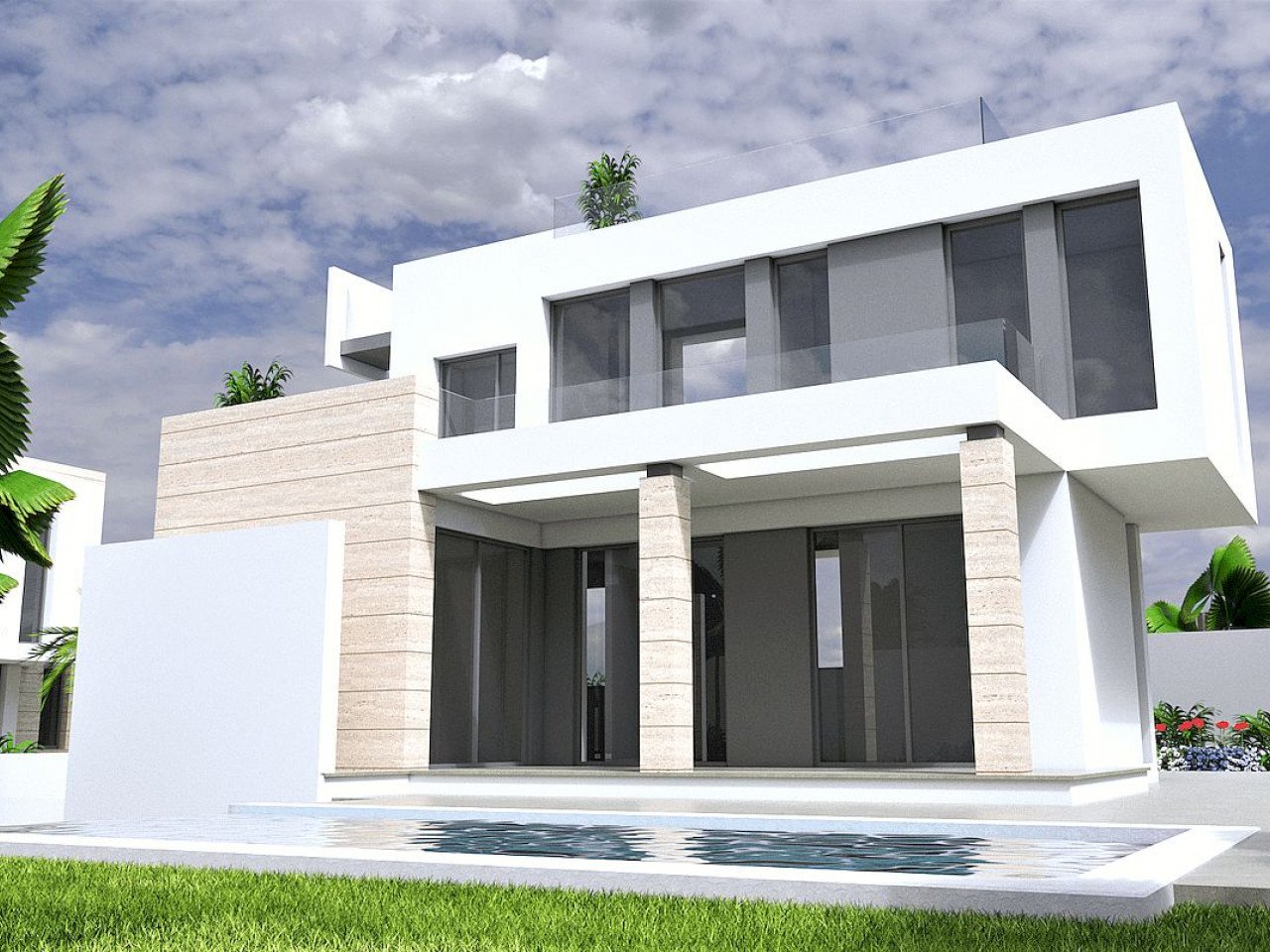 New project of 3 luxury Villas in a quiet residential area in the city of Torrevieja, away from the urban bustle, located only 200 m from the Medit...