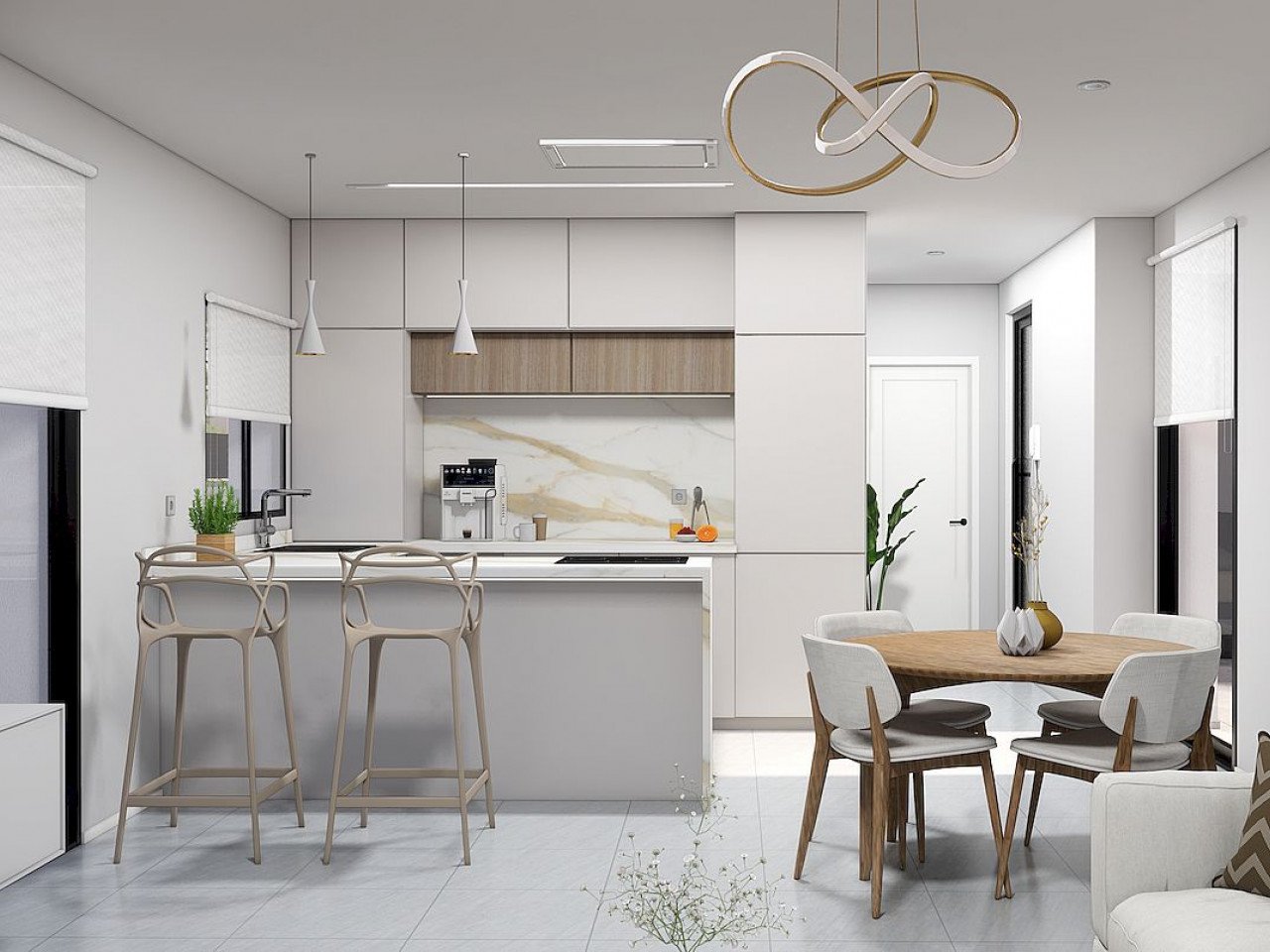 New modern designed villas 100m from the golf course located in a sunny south east position with open fields, golf and sea views. 

Community model...