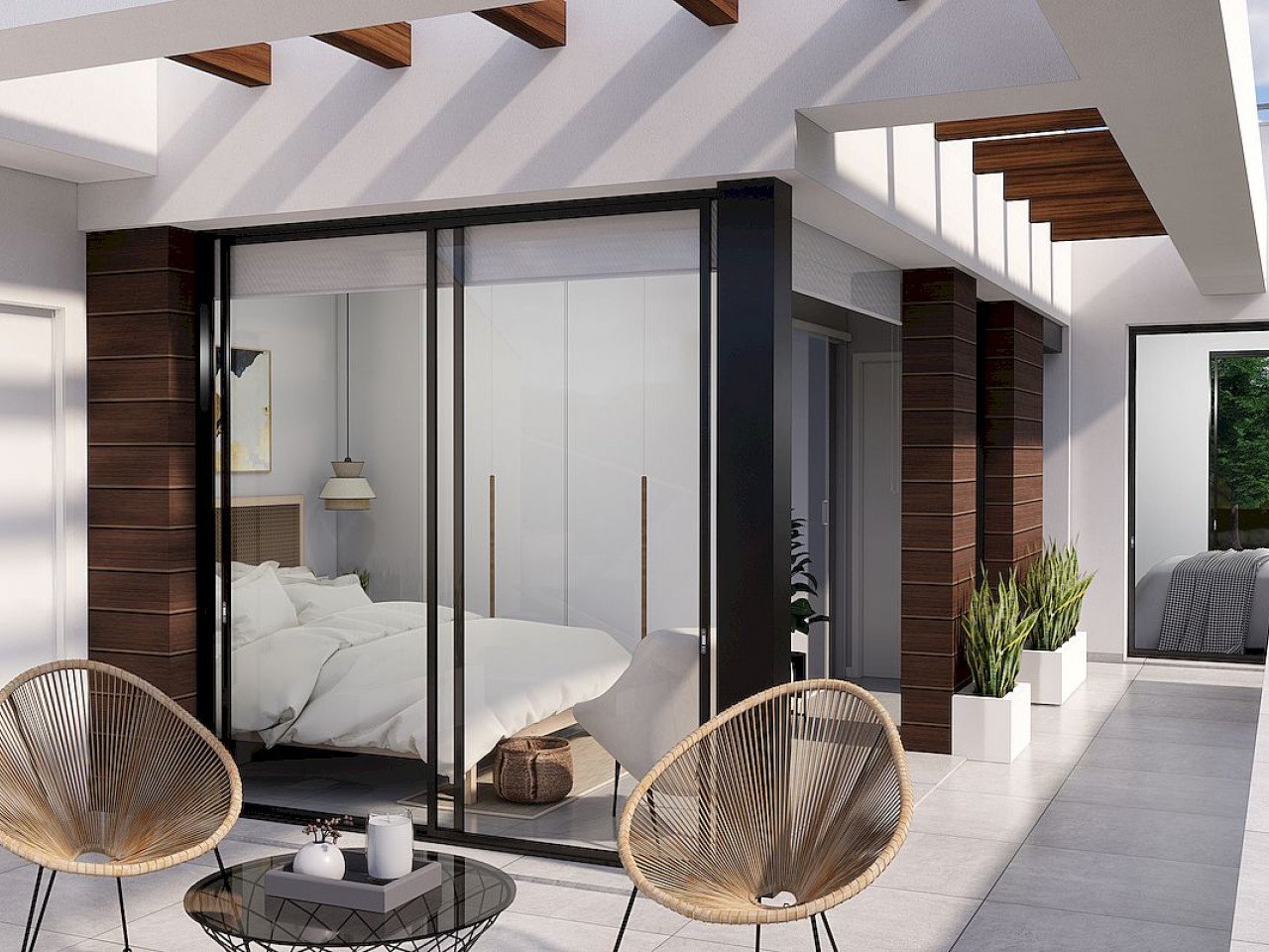 New modern designed villas 100m from the golf course located in a sunny south east position with open fields, golf and sea views. 

Community model...