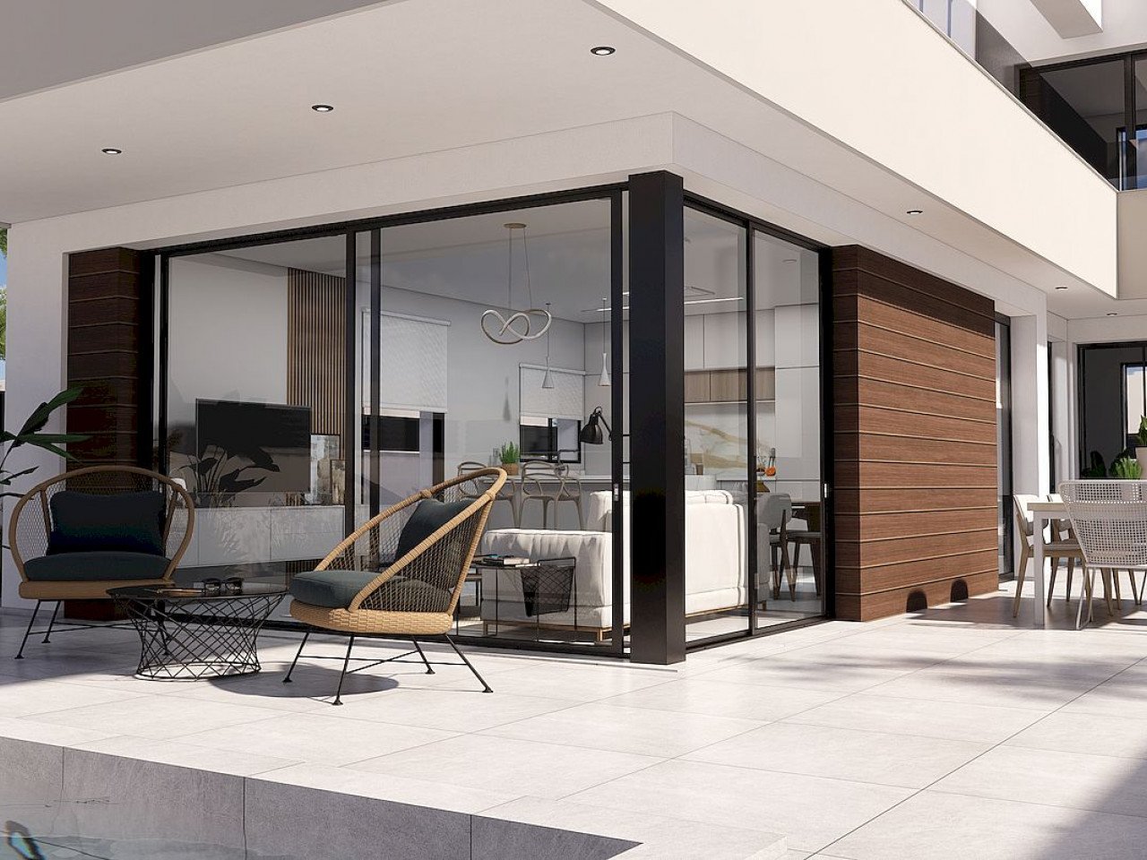 New modern designed villas 100m from the golf course located in a sunny south east position with open fields, golf and sea views. 

Community model...