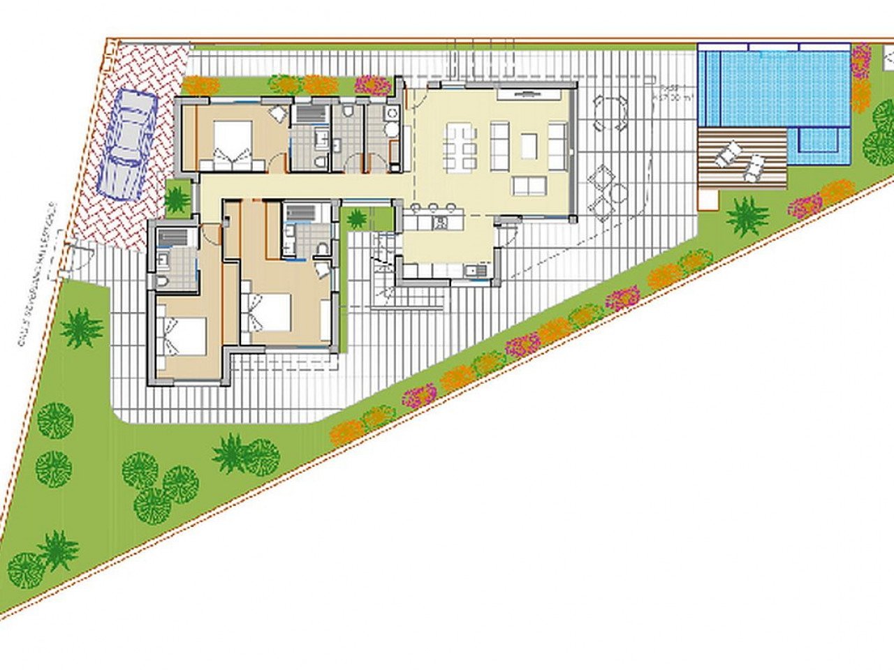 New modern designed villas 100m from the golf course located in a sunny south east position with open fields, golf and sea views. 

Community model...