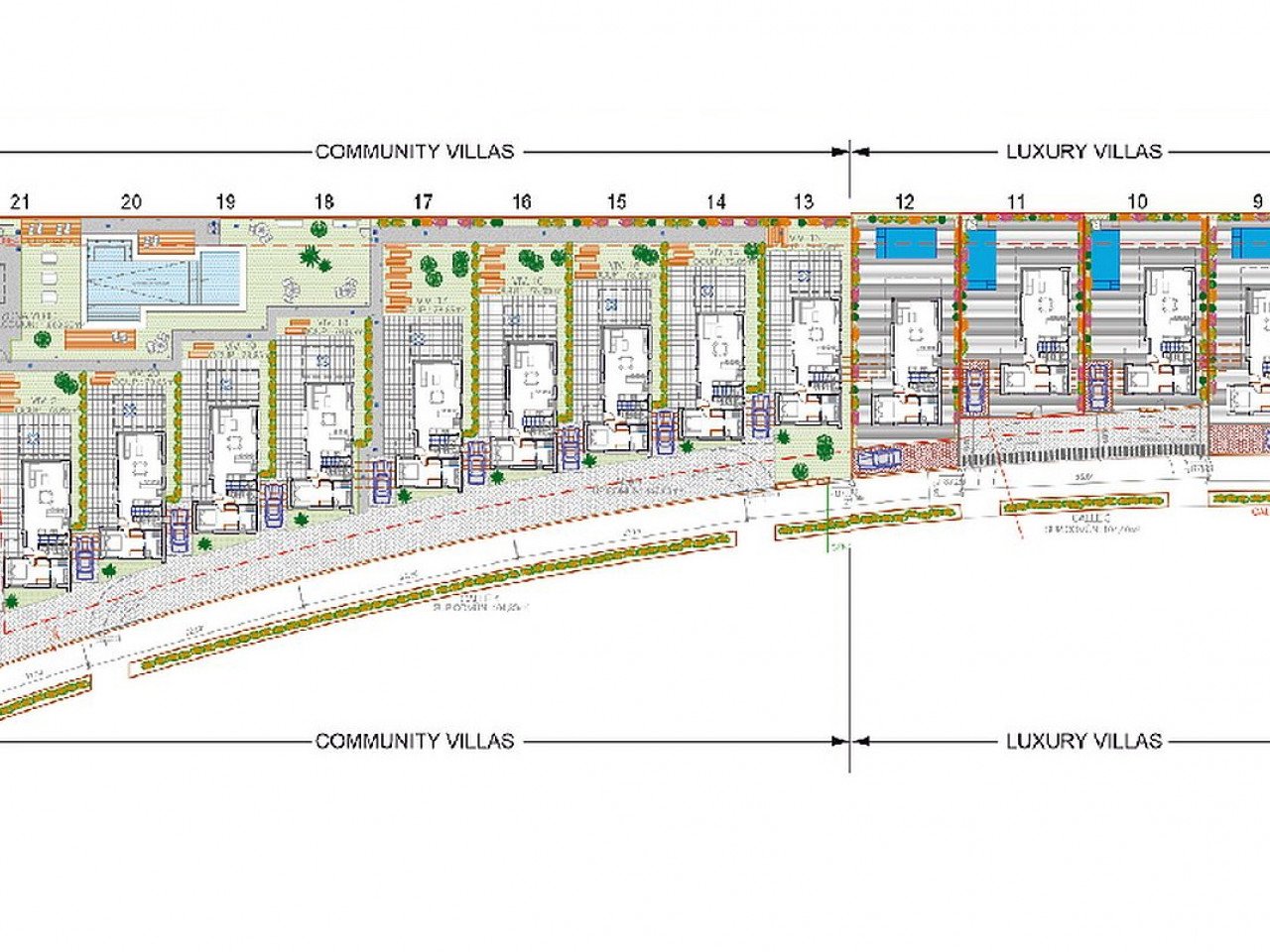 New modern designed villas 100m from the golf course located in a sunny south east position with open fields, golf and sea views. 

Community model...