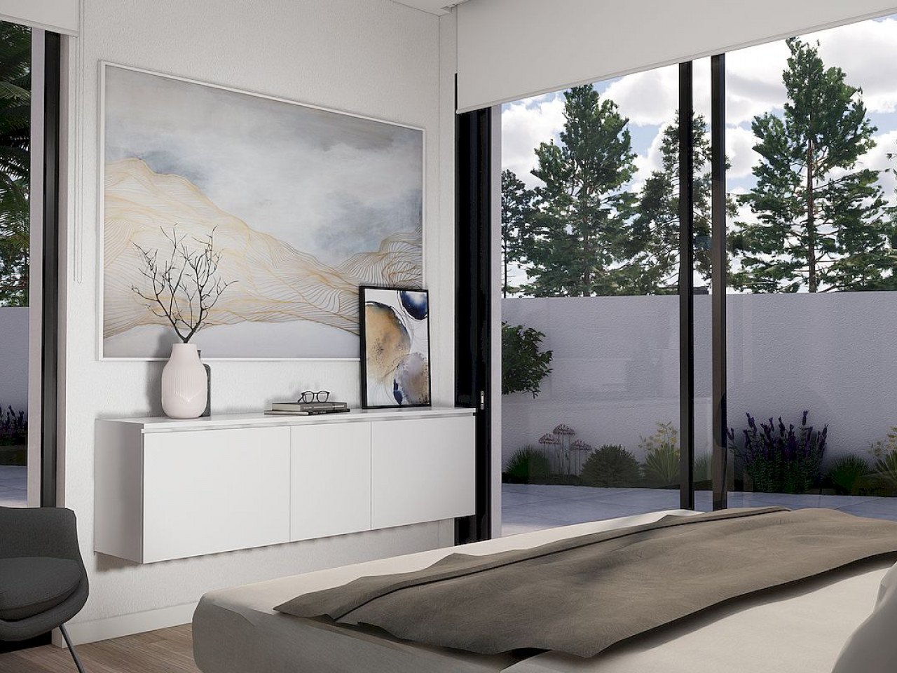 New modern designed villas 100m from the golf course located in a sunny south east position with open fields, golf and sea views. 

Community model...