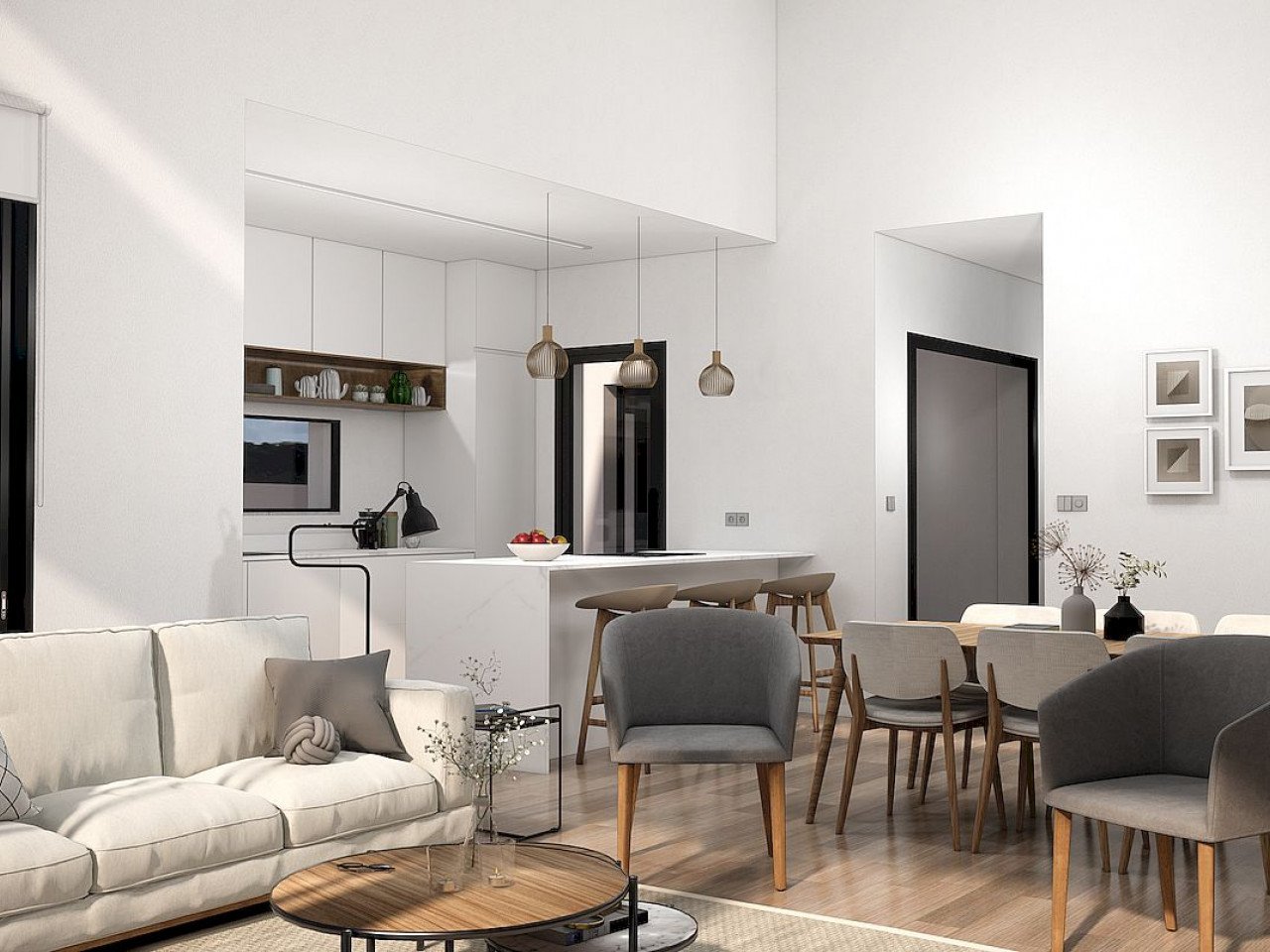 New modern designed villas 100m from the golf course located in a sunny south east position with open fields, golf and sea views. 

Community model...