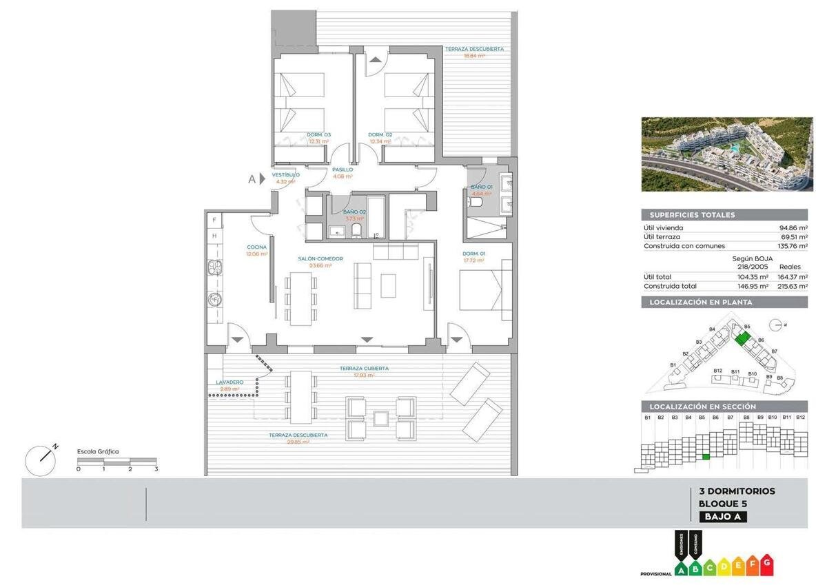 New build, 3 bedroom, 2 bathroom apartment in Málaga