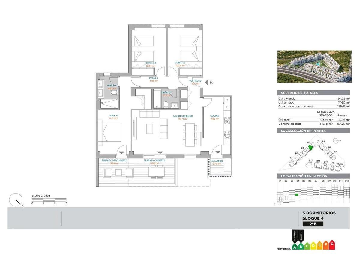 New build, 3 bedroom, 2 bathroom apartment in Málaga