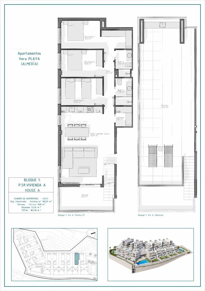 New build, 3 bedroom, 2 bathroom penthouse in Vera