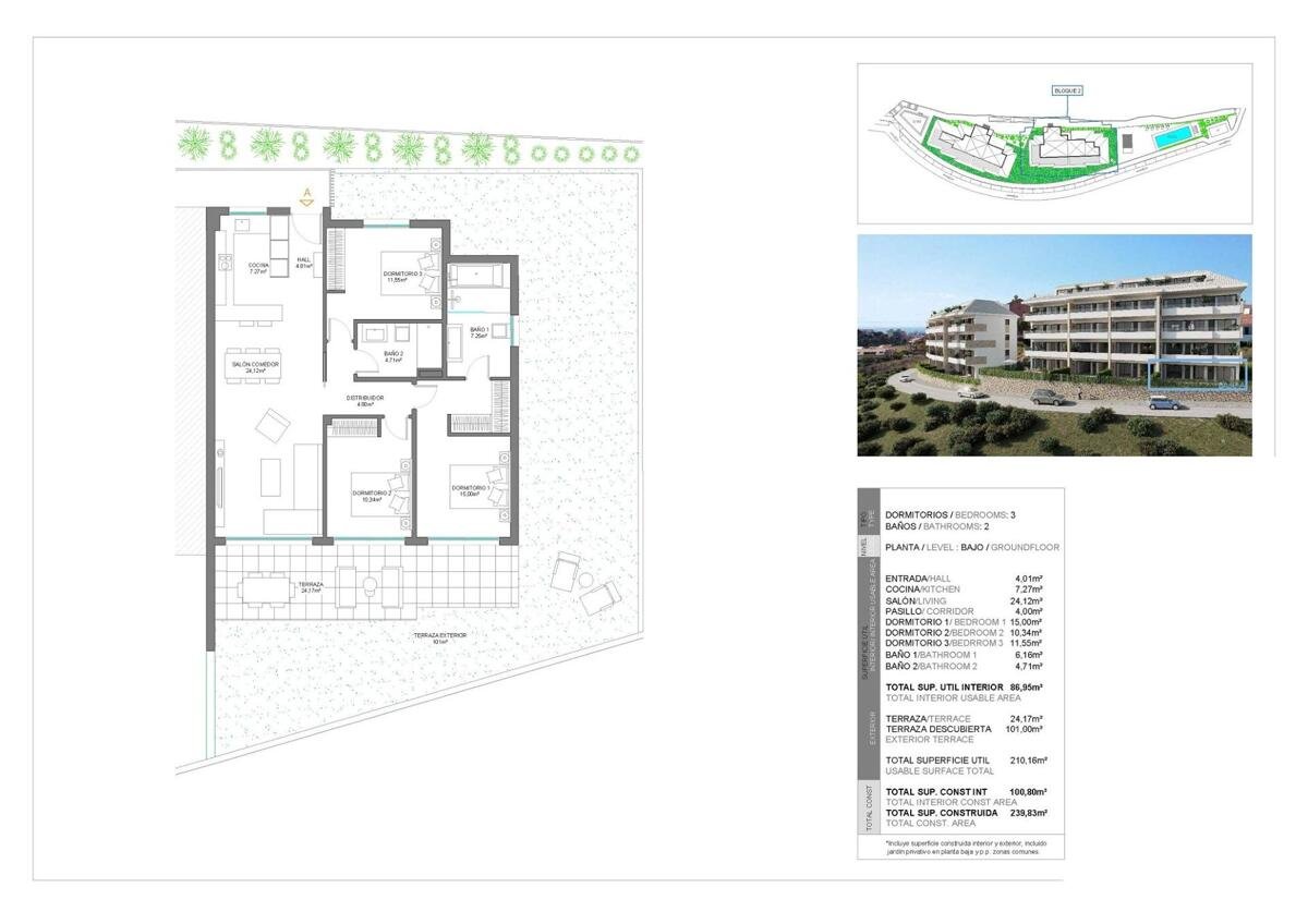 New build, 3 bedroom, 2 bathroom apartment in Fuengirola