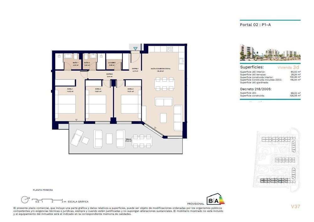 New build, 3 bedroom, 2 bathroom apartment in Almerimar
