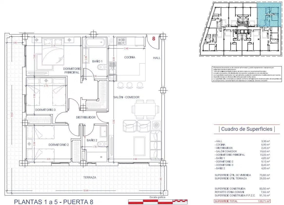 3-Bedroom, 2-Bathroom Apartment with Rooftop Pool and Parking in Central Fuengirola