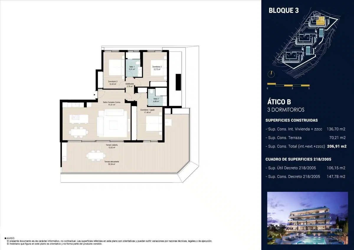 3-Bedroom, 2-Bathroom Penthouse with Panoramic Sea Views in Reserva del Higuerón