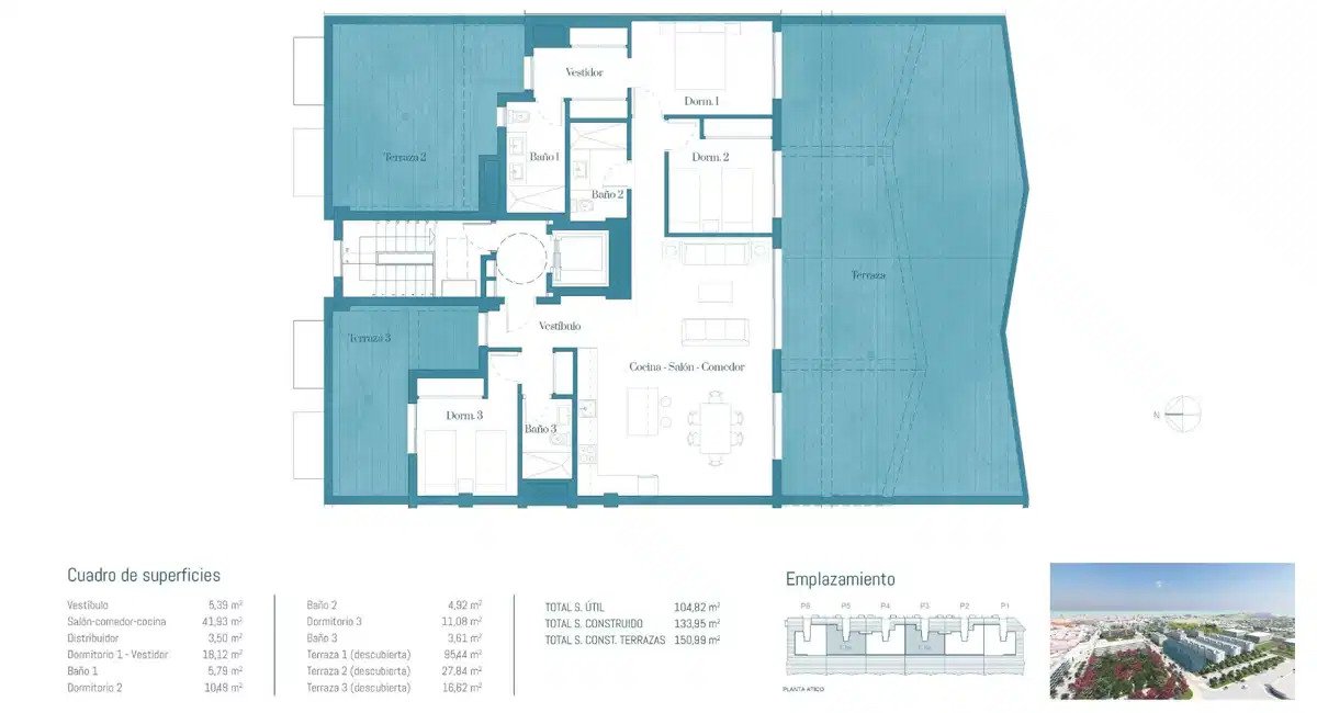 3-Bedroom, 3-Bathroom Penthouse with Spacious Terrace and Garage in Gated Complex